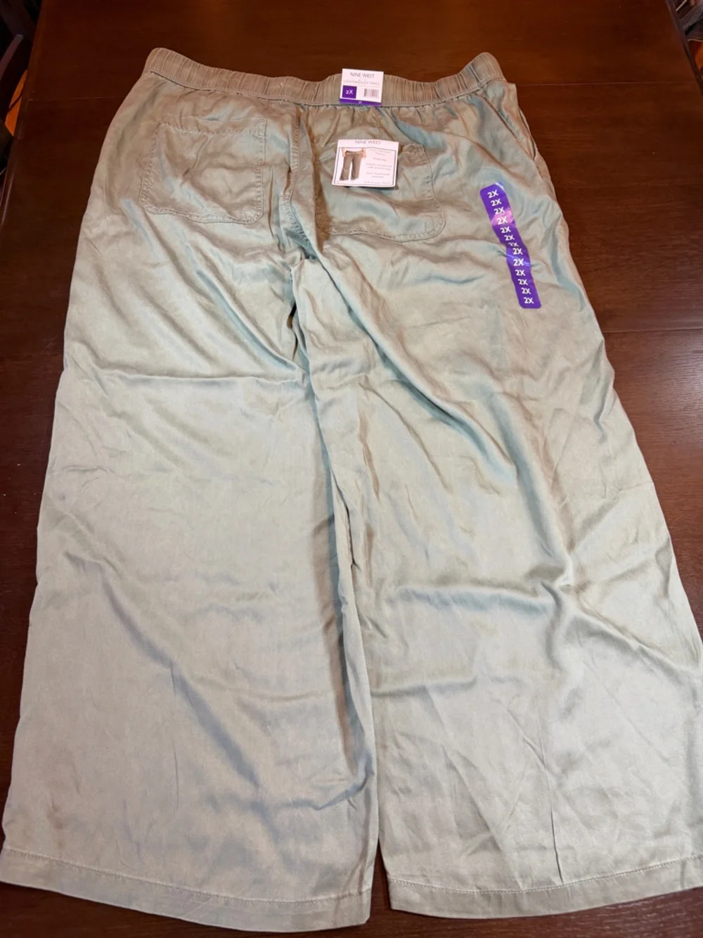 NWT Nine West Olive Twill Wide Leg Pull On Pants 2X Utility
